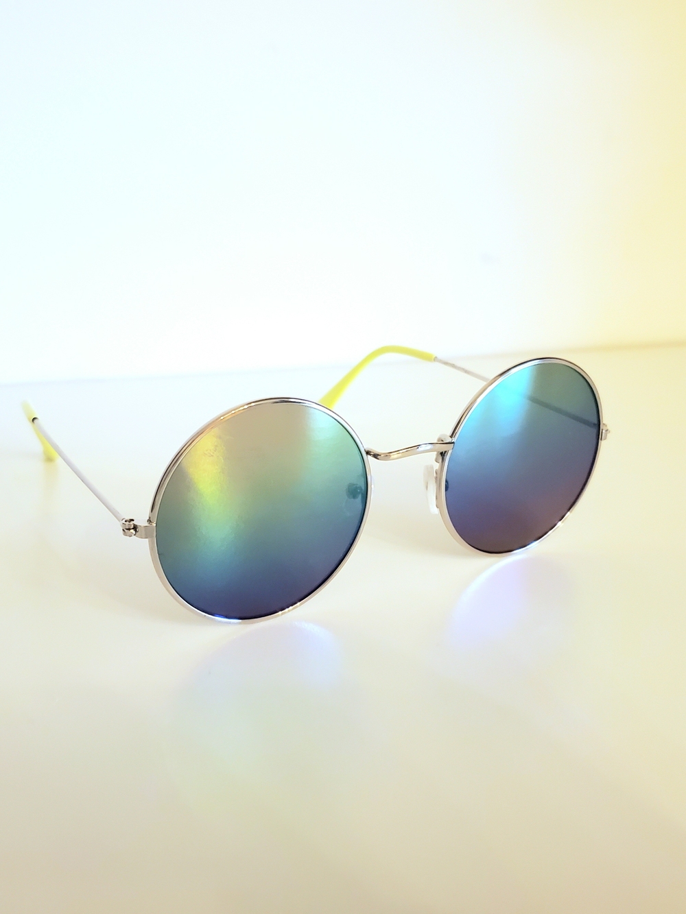 Round Rainbow Gradient Mirrored Sunglasses with Silver Frame